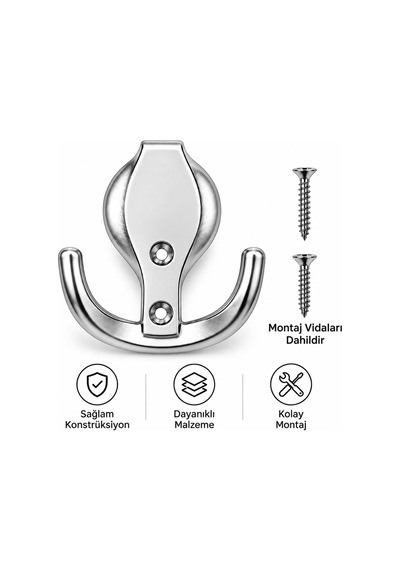 Krom Çiftli Duvar Askı Aparatı Dekoratif Metal Vestiyer Portmanto Banyo Mutfak Askısı Diğer
