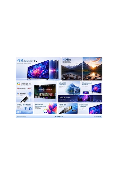 Onvo 50VQ90F3UB 50" 127 Ekran Uydu Alıcılı 4K Ultra HD Google Smart QLED TV