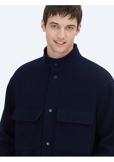 Kip Lacivert Comfort Fit Dik Yaka Casual Dokuma Mont Lacivert