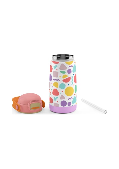 Puccon 420 Ml Pembe Lila Geometrik Şekiller Kız Çocuk Çelik Matara Suluk - 60003