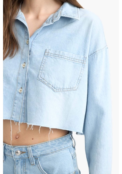 DeFacto Cropped Fit Kesik Uçlu Yumuşak Jean Gömlek D8756AX25SPNM85