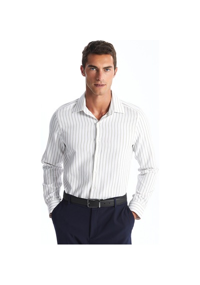 Lcw Busıness Bej Slim Fit Uzun Kollu Çizgili Armürlü Erkek Gömlek