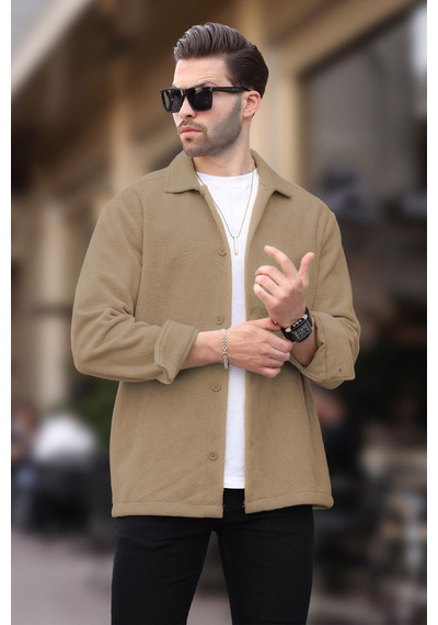 Madmext Camel Düğmeli Erkek Polar Gömlek 6753 Camel