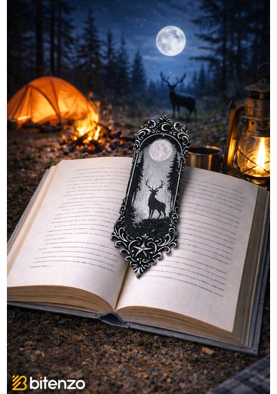 Gece Ve Geyik Silüeti Temalı Kitap Ayracı