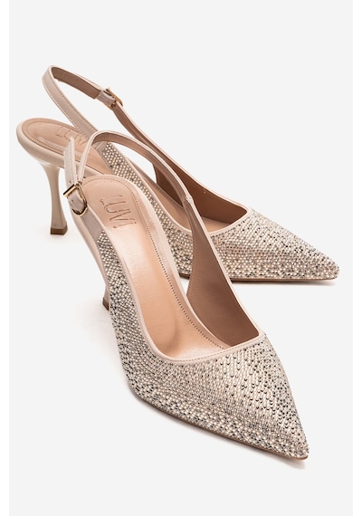 Luvishoes Johanna Ten Altın Taşlı Kadın Topuklu Ayakkabı Ten