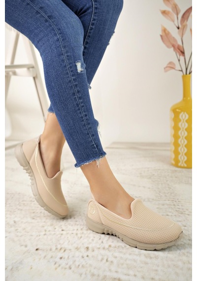 Nesilshoes Nesil Shoes Dvm 801 Bej Bej Faylon Taban Kadın Yürüyüş Ayakkabısı
