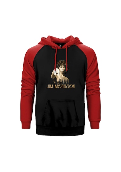 The Doors Jim Morrison Kırmızı Renk Reglan Kol Kapşonlu Sweatshirt Kırmızı