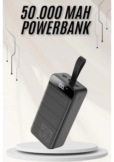 Powerbank Çoklu Şarj Girişi 50.000 Mah Taşınabilir Dijital Göstergeli Çok Renkli