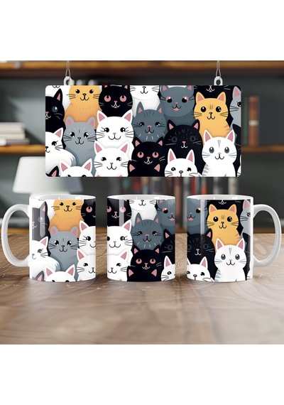 Modern Tarz Kedi Koleksiyonu Kupa Renkli Ve Eğlenceli Tasarım Bardak - Kedi Severlere Hediye Beyaz