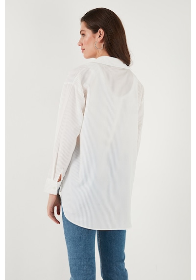 Lela Regular Fit Güpürlü Cep Detaylı Uzun Kollu Bayan Gömlek 6773215 Beyaz