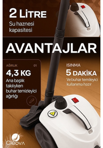 Cleova CLV-4041 2000 W Çok Fonksiyonlu 26 Parça Buharlı Temizleyici Paspas - Buharlı Temizlik Makinası