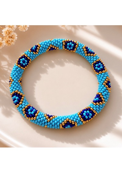 Chichibeads Mavi Nazarboncuğu Desenli Kolye Bileklik Set Altın - Mavi