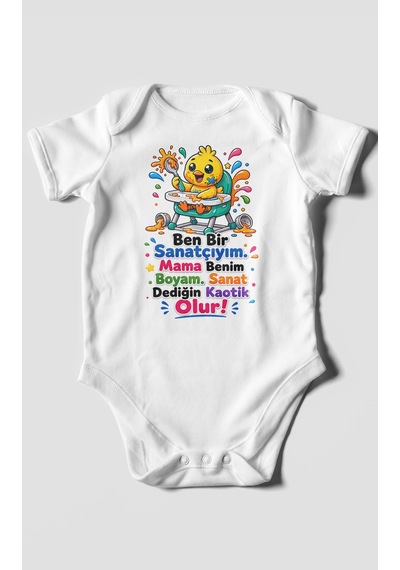 Morivokids Ben Bir Sanatçıyım Yazılı Kısa Kollu Bebek Body %100 Pamuk Beyaz