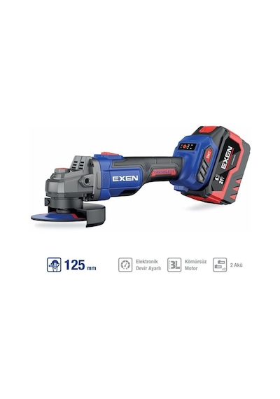 Exen EN 456 ATS 21V 6 AH 125 MM Kömürsüz Şarjlı Avuç Taşlama