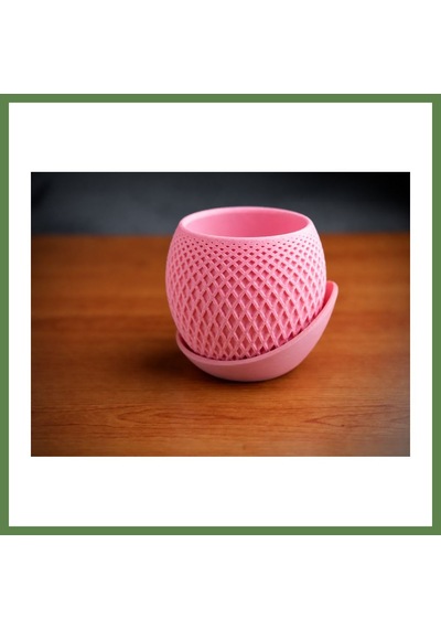 Bezos 3d Baskı Küre Saksı - Kafes Dokulu İki Parçalı Dekoratif Saksı - Pembe-pembe Hb006