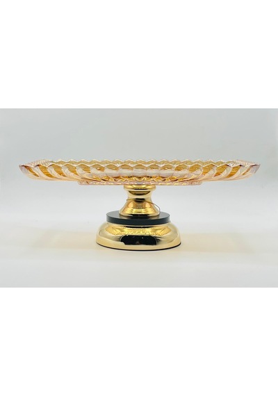 Metal Ayaklı Gold Kristal Cam Sunumluk Tabak