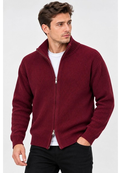 Classics Men Turbulance Slim Fit Erkek Tam Fermuarlı Triko Ceket - 7834 Bordo