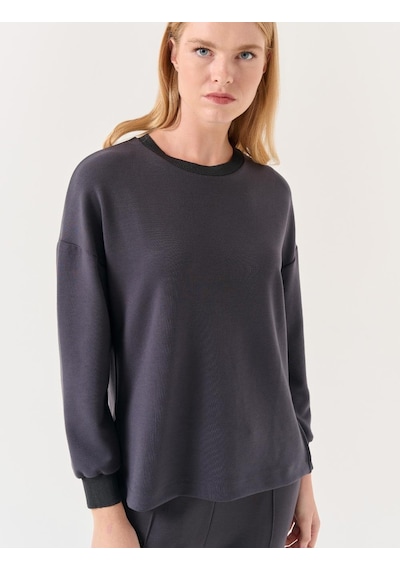 Jimmy Key Antrasit Bisiklet Yaka Uzun Kollu Oversize Sweatshirt Antrasit