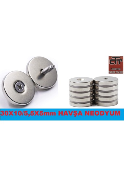 Havşa Delikli Güçlü Neodyum 2 Adet 30Mm X 10-5Mm X 5Mm Miknatis