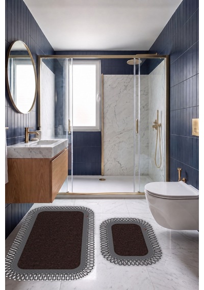 Banyo Paspası Takımı 70x110+50x70 Cm Dış Trikot Acı Kahve & Antrasit