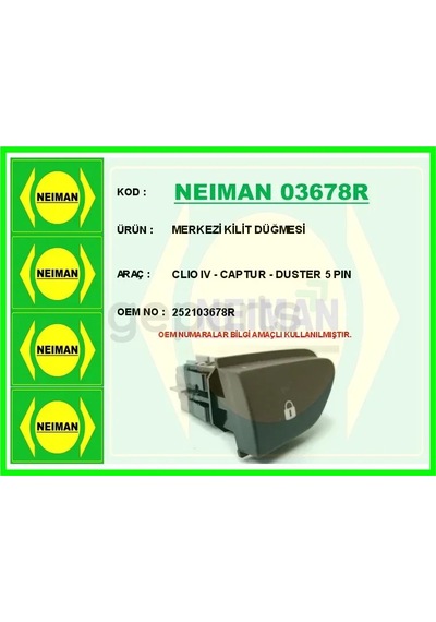 Merkezi Kilit Düğmesi Clio 4 - Captur - Duster 5 Pin