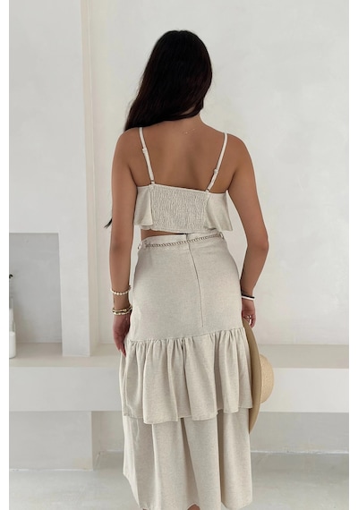 Asprin Fashion Kat Bluz Etek Takım Ekru Beyaz