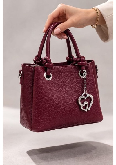 Mini Boy Bordo Kalp Aksesuar Detaylı Uzun Kol Askılı Çarpraz El Ve Kol Çantası