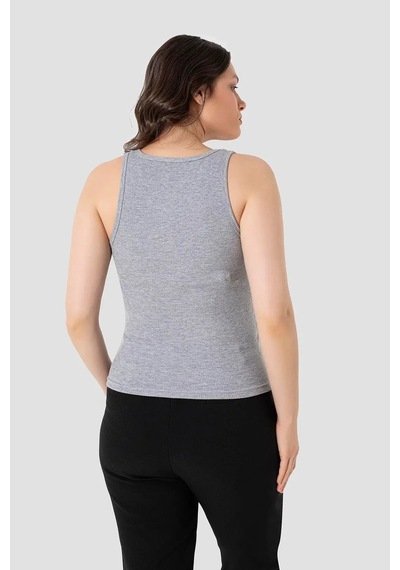 Astrid T Delux Serisi Sade Tarz Casual Stil Spor Giyim Kadın Fitilli Görünümlü Kalın Askılı Basic Gri Atlet