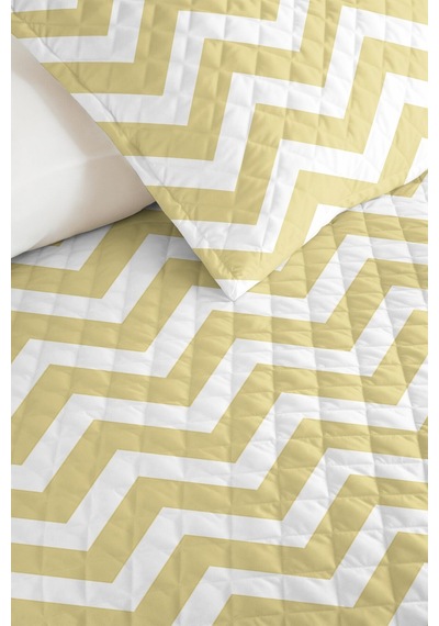 Hardal Zigzag Geometrik Genç Odası Tek Kişilik Pike Takımı - Modern 160x220 Cm Kapitone Yatak Örtüsü Ahenkli Çiy Anısı