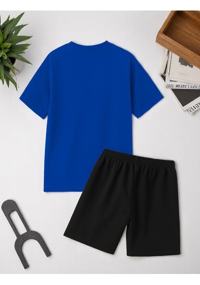Uyguntarz Unisex Boğa Baskılı Tasarım Şort Takım Mavi
