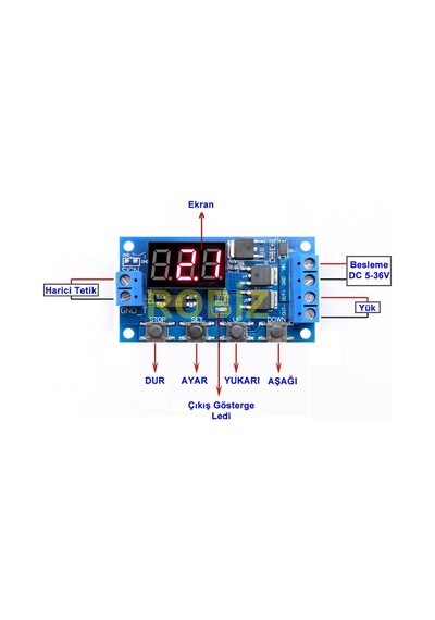Zamanlayıcı Timer Modül Dual Mosfetli Gecikmeli Başlangıç 0-999Sn