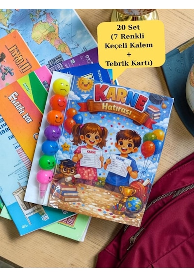 Karne Hediyesi 20 Set Renkli Keçeli Kalem Ve Tebrik Kartı