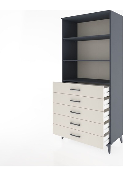 Hyperion Dolap 3 Raflı 5 Çekmeceli 88x44x195 Antrasit-aytaşı Antrasit