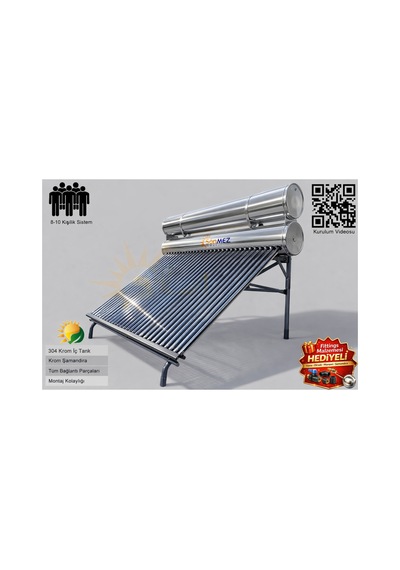 Solar Krom Kılıf 36x Vakum Tüplü Güneş Enerjisi Sıcak Su Sistemi Açık Devre Doğal Akışlı