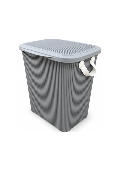 45 L Kapaklı Kirli Çamaşır Sepeti Modern Çizgili Tasarım Taşıma Kulplu Dayanıklı Plastik Banyo, Çamaşır Odası Ve Yatak Odası İçin 40 X 34 X 47 Cm Açık Gri Çok Renkli