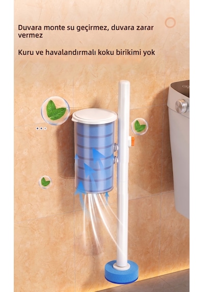 Manyetik Duvara Monte Tek Kullanımlık Tuvalet Fırçası Seti 360 Esnek Sünger Başlıklı Wc Klozet Te Beyaz