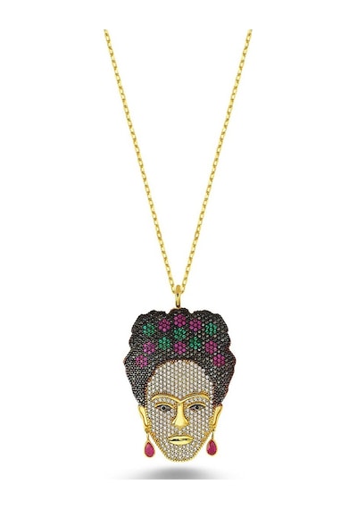 Zirkon Taşlı Frida Madalyon Gümüş Kolye (498575825)