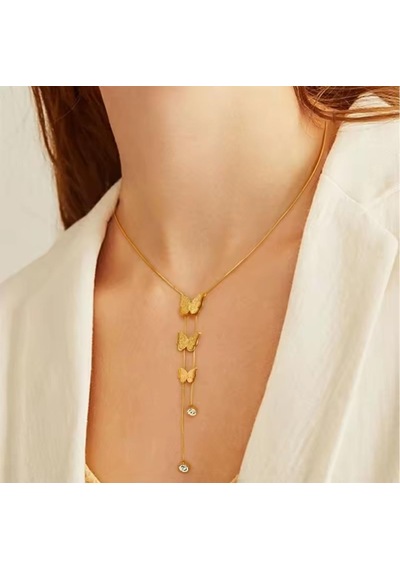 Kelebek Kolye Küpe Çelik Takı 354 Gümüş - Rose Gold