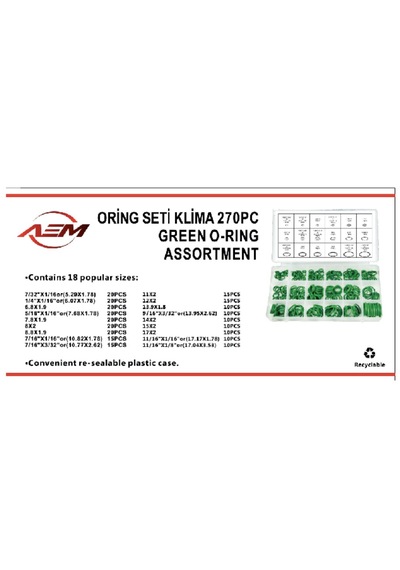 Aem Klima Oring Conta Seti 18 Çeşit 270 Adet Yeşil