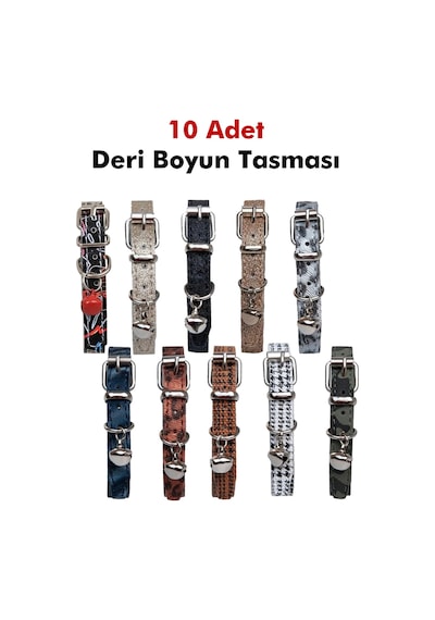 Pettagart Desenli Deri Kedi Köpek Boyun Tasması 30 CM Çok Renkli 10'lu