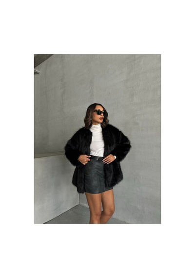Verymoda Suni Kürk Ceket F1608 Siyah