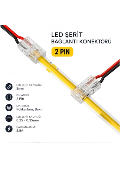 8mm Cob+smd Şerit+kablo T-l Bağlantı Konnektörü 5 Adet