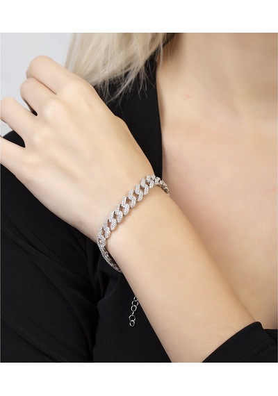 Tesbihane Beyaz Zirkon Taşlı Silver Renk 925 Ayar Gümüş Gurmet Kadın Bileklik