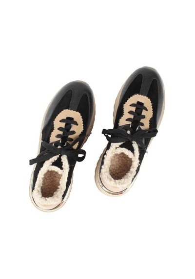 Kadın Siyah Vizon Bağcıklı Süet Deri Sneaker