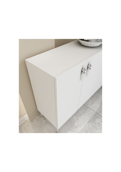 Vera 120 Cm Konsol , Tv Ünitesi, Çok Amaçlı Dolap Beyaz-gümüş Beyaz-gümüş
