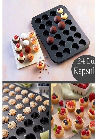 24'lü Ve 12'li Muffin Cupcake Kapsüllü Muffin Kalıbı Yüksek Kaliteli Yanmaz Yapışmaz Turta Tepsi Çok Renkli