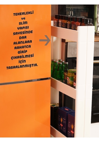 Mote 4 Katlı Çok Amaçlı Tekerlekli Raf Mutfak Rafı Banyo Rafı Portatif Raf Organizer Yeşil