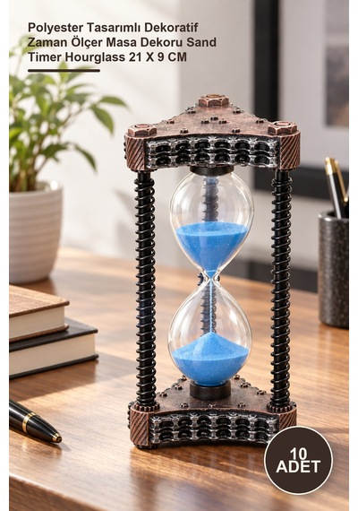10 Adet Kum Saati Polyester Tasarımlı Dekoratif Zaman Ölçer Masa Dekoru Sand Timer Hourglass 21 X 9 Cm Diğer