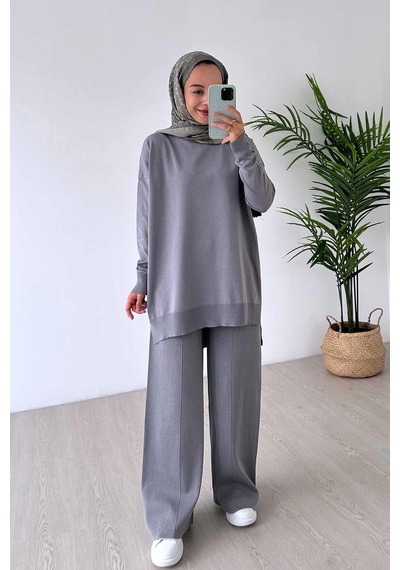 Ka Hijab Işıltılı Merserize Takım - Gri