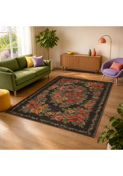 Kartela Halı Karabağ Halı Jüt Taban Dokuma Halı Antrasit - 60 X 90 Cm
